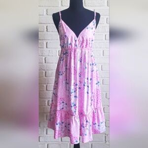 NWT No Boundaries Backless Strappy Cami Dress Tiered Pink Ditsy Floral Large